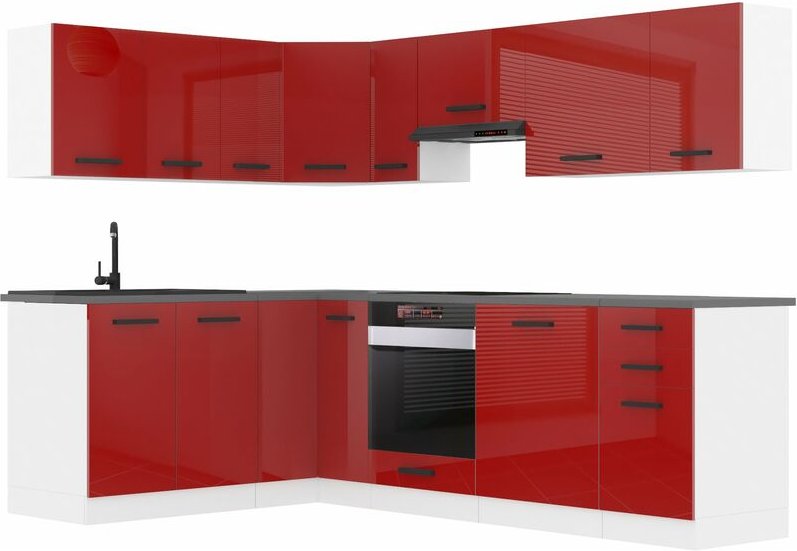 Küchenzeile Küchenblock Küche L-Form Janet Küchenmöbel mit Griffe, Einbauküche ohne Elektrogeräten mit Hängeschränke und...