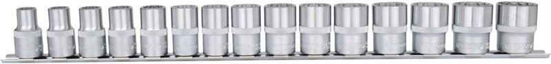 1/2' 12-kant-Stecknuss-Satz, 15-tlg, 10-24mm