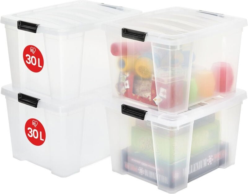 Aufbewahrungsbox aus Kunststoff, 4er-Set, 30L - HB-30 - Transparent, L43 x T35 x H25.5 cm - Iris Ohyama