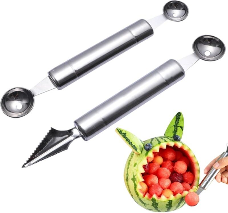 2-teiliges Melonenausstecher- und Schnitzwerkzeug-Set – Melonenausstecher aus Edelstahl für verschiedene Früchte – Kerne...