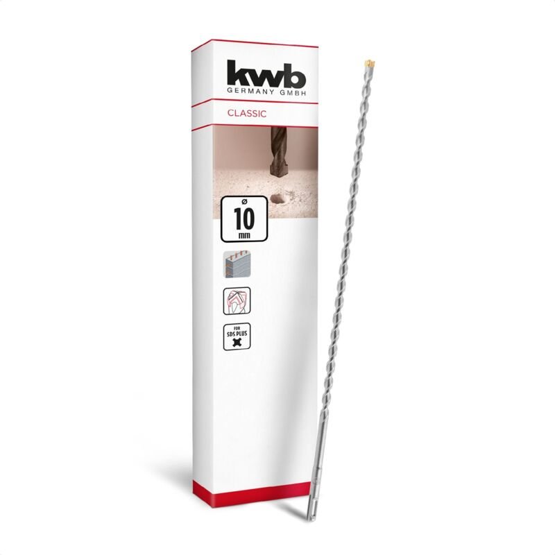 KWB - sds Plus Bohrer, sds Plus Hammerbohrer (ø 10 mm x 460/400 mm, mit extrem schneller Hartmetall 4X-Schneide, für arm...