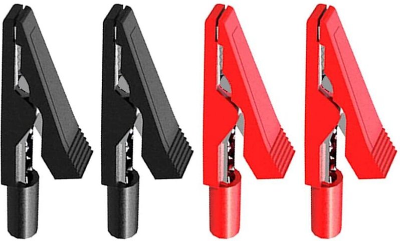 4 Stück isolierte Krokodilklemmen, elektrische Krokodilklemmen für 2-mm-Prüfspitzen und Bananenstecker