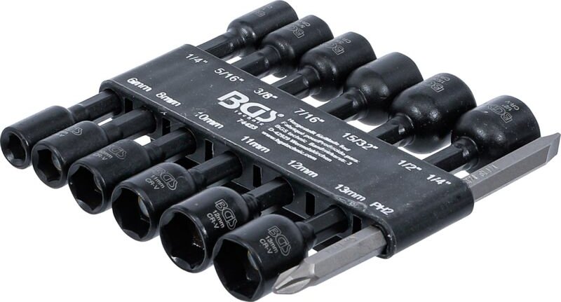 Steckschlüssel-Einsatz-Satz Sechskant Antrieb Außensechskant 6,3 mm (1/4") für Bohrmaschinen SW 1/4 - 1/2", 6 - 13 mm 14...