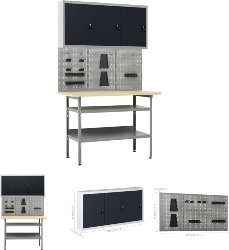 The Living Store - Werkbank mit 3 Werkzeugwänden und 1 Wandschrank - Werkbänke - Grau