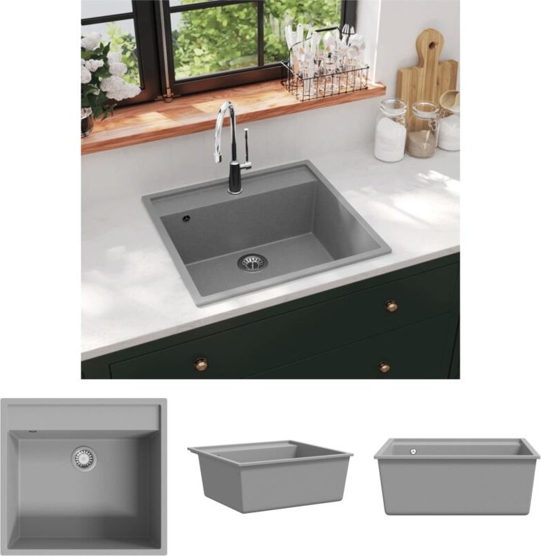 The Living Store - Küchenspüle mit Überlauf Grau Granit - Küchenspülen & Spülbecken - Grau