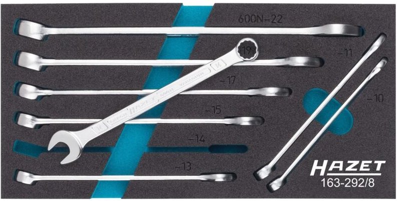 Hazet Ring-Maulschlüssel Satz, Außen-Doppel-Sechskant-Tractionsprofil, 10 - 22, Anzahl Werkzeuge: 8