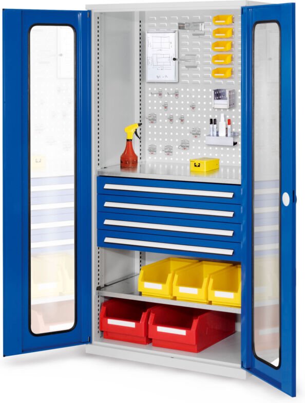 Kappes ®RasterPlan Schubladenschränke 1950x1000x600mm Sichtfenstertüren Modell 33 enzianblau