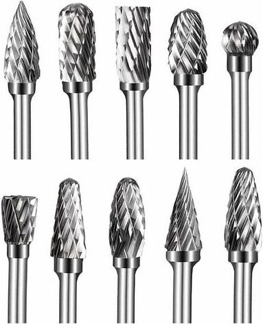 10-teiliges Doppelschnitt-Frässtifte-Set aus Wolframkarbid mit Schaft, 1/8 Zoll, 6 mm Schleifkopf