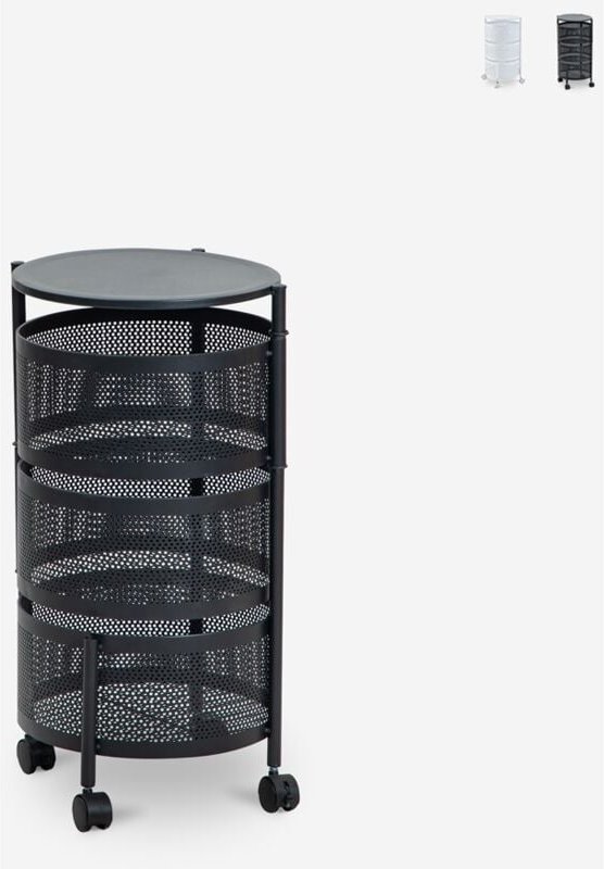 Obstwagen Küche modern mit Rädern und 3 schwenkbaren Körben Rodin M - Schwarz