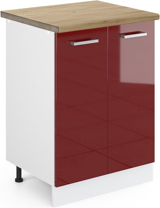Küchenunterschrank R-Line, Bordeaux Hochglanz, 60 cm , AP Eiche, Vicco