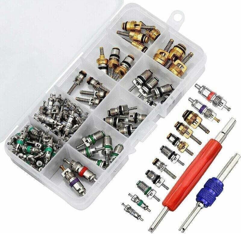 DEBUNS 102-teiliger Klimaanlagen-Ventileinsatz, R134A-Ventilschaftkerne für Kfz-Klimaanlagen mit Entfernungswerkzeug für...