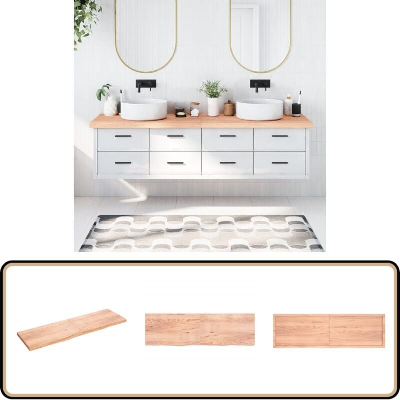 Waschtischplatte Hellbraun 200x60x(2-6) cm Massivholz Behandelt - Waschtischplatte - Eiche - Holzarbeitsplatte - Badreno...