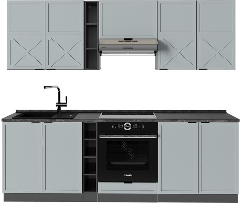 Küchenzeile Fame-Line, Hellblau-grau/Anthrazit, 235 cm ohne Arbeitsplatte, Vicco