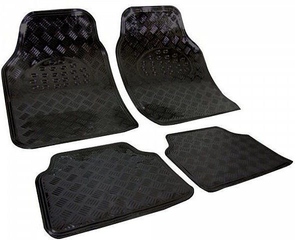 Universal Auto Fußmatten 4-teilig Alu Chrom Optik Riffelblech Schwarz - Woltu