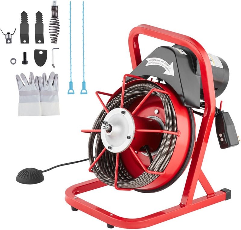 Mophorn - Rohrreinigungsmaschine 50 Fuß x 3/8 Zoll, Kanalisationsspirale mit manueller Zuführung, 250 w elektrische Rohr...