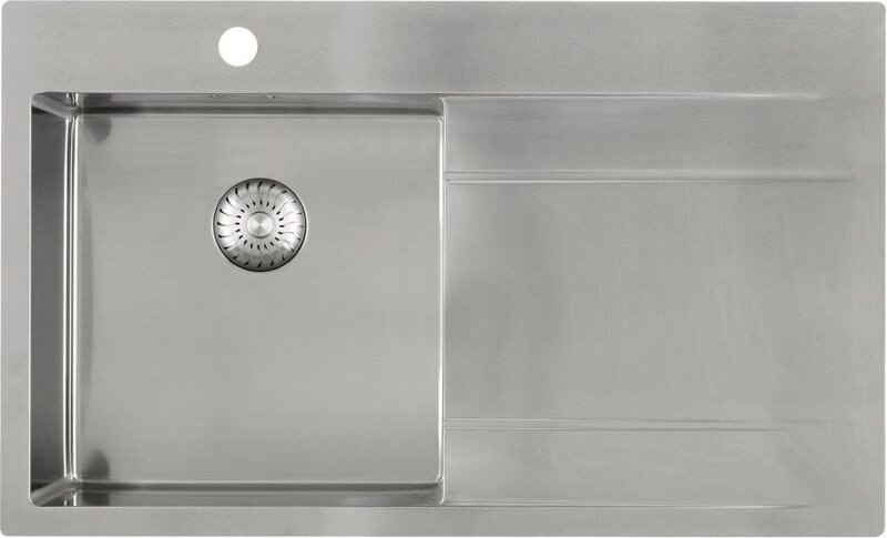 Caressi - Solido Edelstahlspüle CAPP40ABL Spülbecken mit Abtropfteil rechts, nahtloses Becken, Unterbau ab 500mm, 860x52...