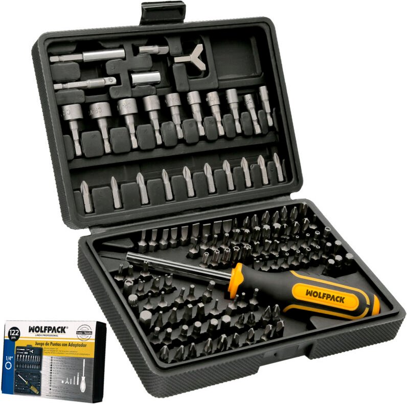 Juego De Puntas, Mango y Adaptadores 1/4' Maletin 122 Piezas. Cromo Vanadio Target