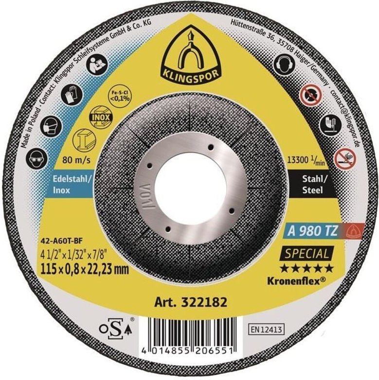 Thumbnail - Klingspor - Trennscheibe a 980 tz Special D125x0,8mm gekröpft inox Bohrung 22,23 mm