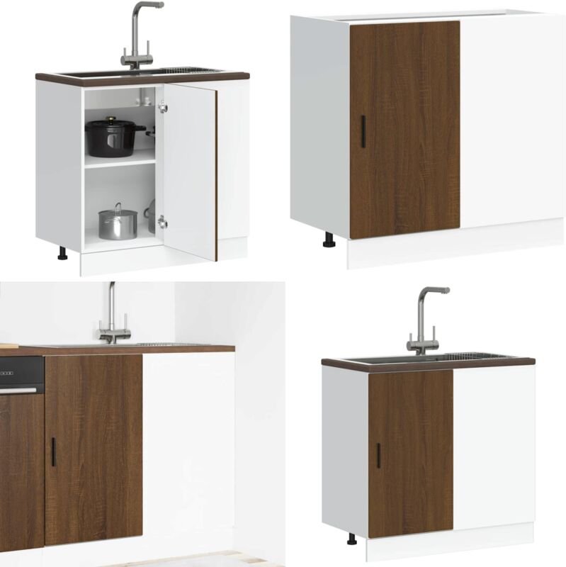 Spülenunterschrank Braun Eichen-Optik Holzwerkstoff - Vidaxl