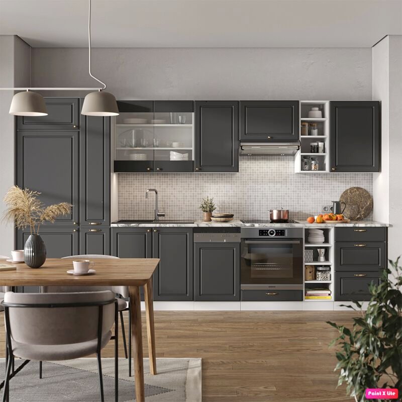 Vicco - Küchenzeile Fame-Line, Anthrazit-Gold/Weiß, 355 cm , ap Marmor