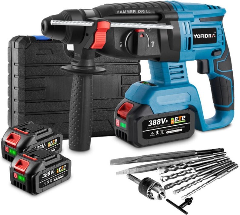 Onevan - SDS-Max 850W Bohrhammer – 26mm Akku-Bohrhammer – mit 2 Batterie und Ladegerät + Zubehörset
