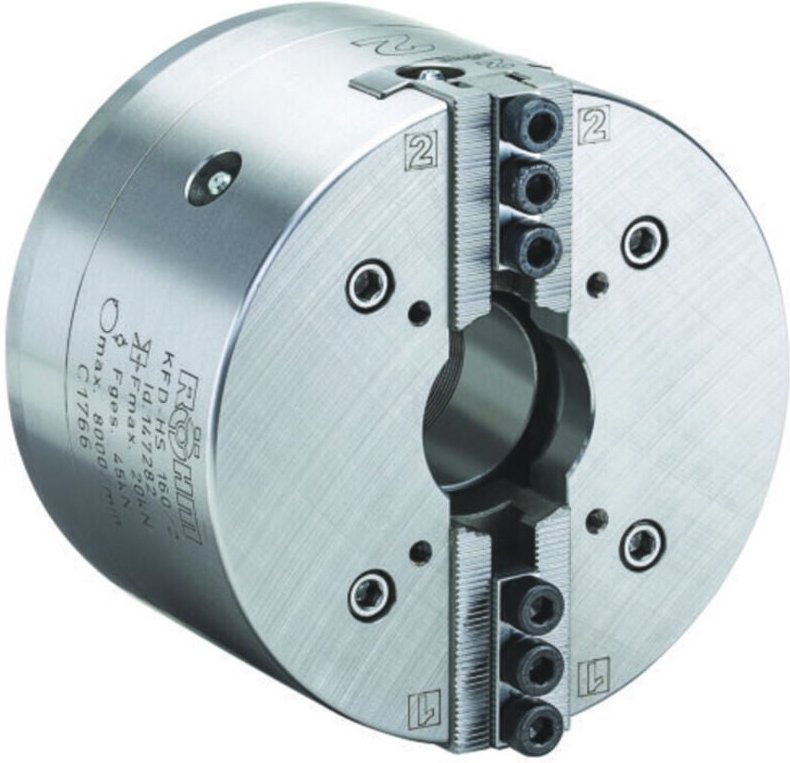 Röhm Kraftspannfutter KFD-HS 160, 2-Backen, Spitzverzahnung 90°, Zylindrische Zentrieraufnahme - 147281