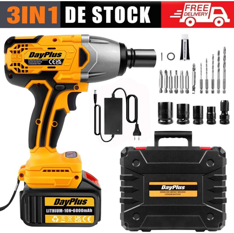 Dayplus - 1800N.M 1/2'' Akku Schlagschrauber Elektrischer Drehschlagschrauber mit Akkus