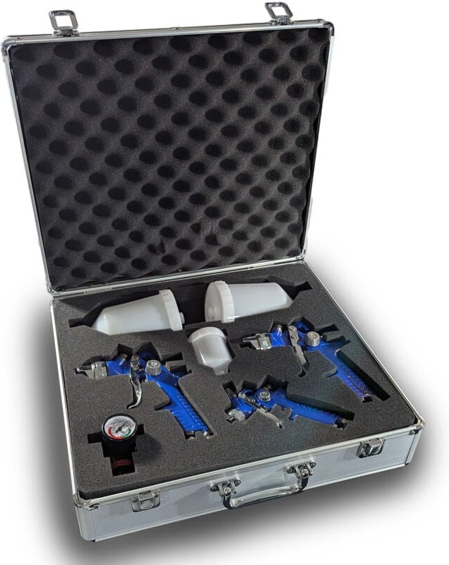 Thumbnail - 3er Set hvlp Lackierpistolen Druckluftpistole Spritzpistole Lack Farbe Druckminderer Spraypistole Farbsprühpistole - Bit...