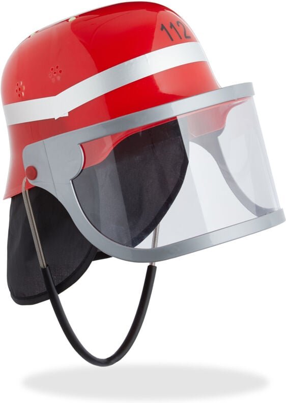 Relaxdays - 12 x Feuerwehrhelm Kinder, mit Visier, Nackentuch & Kinnriemen, verstellbarer Kopfumfang, Feuerwehrmann Helm...