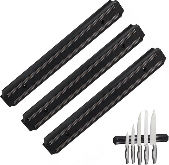 Thumbnail - Magnetleiste Messer, 3er Set, 33 cm lang, Kunststoff, magnetischer Messerhalter, Messer & Werkzeug, schwarz - Relaxdays