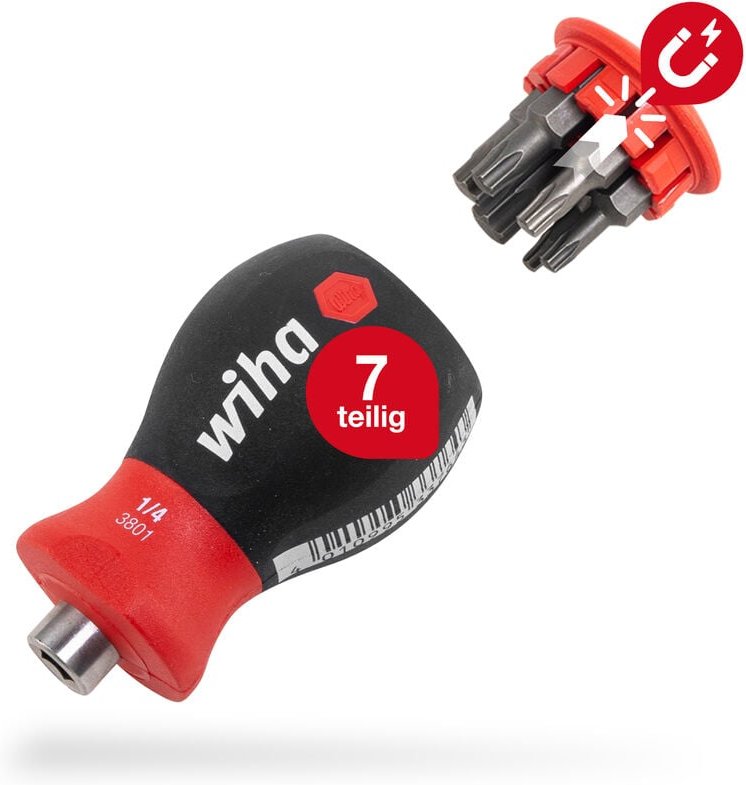 Wiha - Schraubendreher Stubby mit Bit Magazin magnetisch (33743) i torx mit 6 Bits, 1/4'