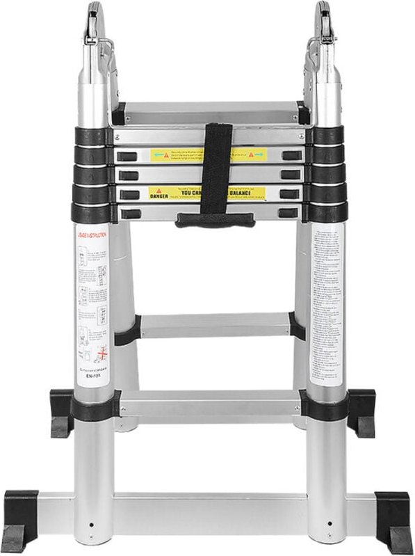 Thumbnail - Swanew Teleskopleiter Stehleiter Mehrzweckleiter Klappleiter bis 150kg Multifunktionsleiter 1.9+1.9m 3.8M