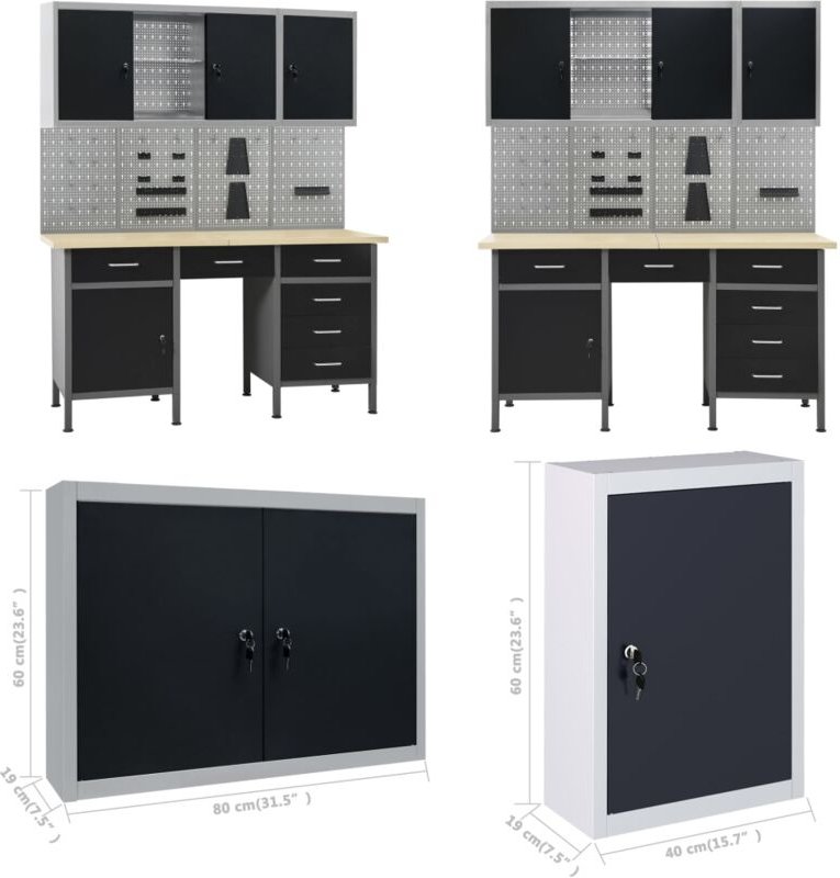 Vidaxl - Werkbank mit 4 Werkzeugwänden und 2 Wandschränken - Werkbank - Werkbänke - Home & Living - Schwarz