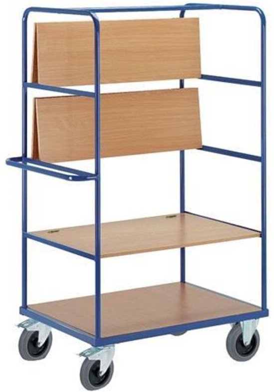 Thumbnail - Rollcart Klapp-Etagenwagen 1880mm hoch 2 Wände offen mit Ladefläche und 3 faltbaren Böden im Buchendekor 1400x800mm