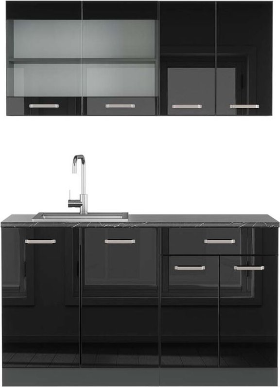 Thumbnail - Vicco - Singleküche R-Line, Schwarz Hochglanz/Anthrazit, 140 cm , ap Anthrazit