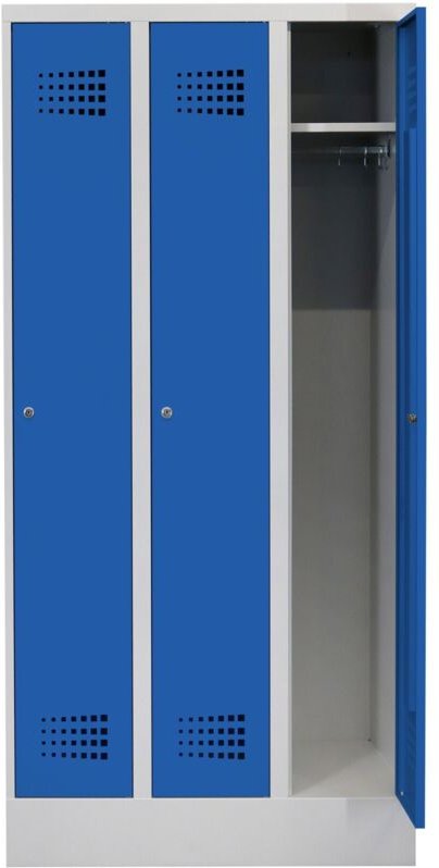 STIER Garderobenspind Premium mit Sockel 3 Abteile Zylinderschloss lichtgrau/enzianblau