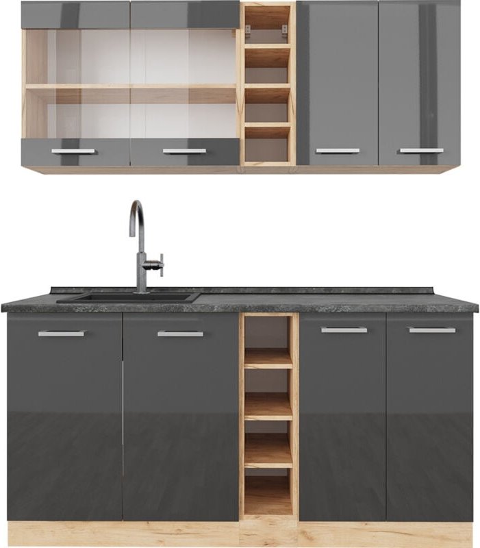 Thumbnail - Vicco - Singleküche R-Line, Anthrazit Hochglanz/Goldkraft Eiche, 160 cm , ap Anthrazit