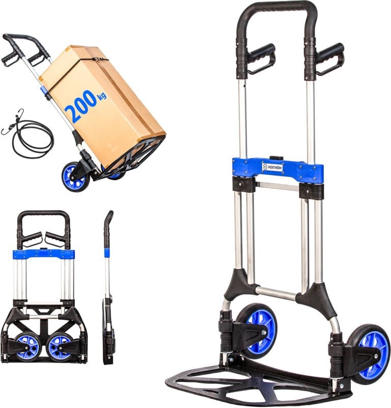Aluminium Schwerlast-Klappkarre, Faltbare Sackkarre Umzug, Materialtransport, Große Räder, Max. Tragfähigkeit 200kg, 5 J...