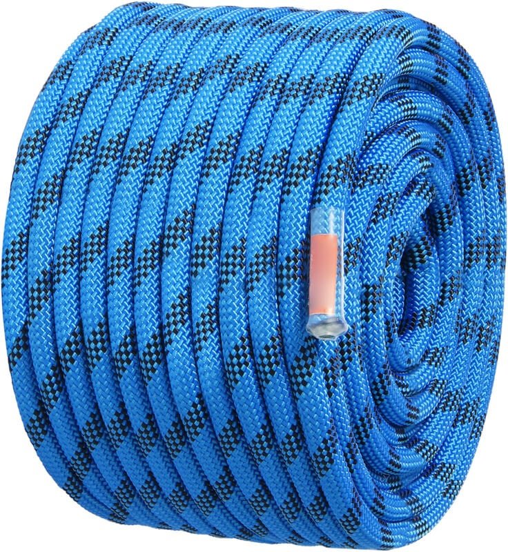 Thumbnail - 12,7 mm statisches Kletterseil – 45,7 m (150 Fuß), 30 kN Spannung, blaues Faserseil mit Stahl-Karabinerhaken für Outdoor...