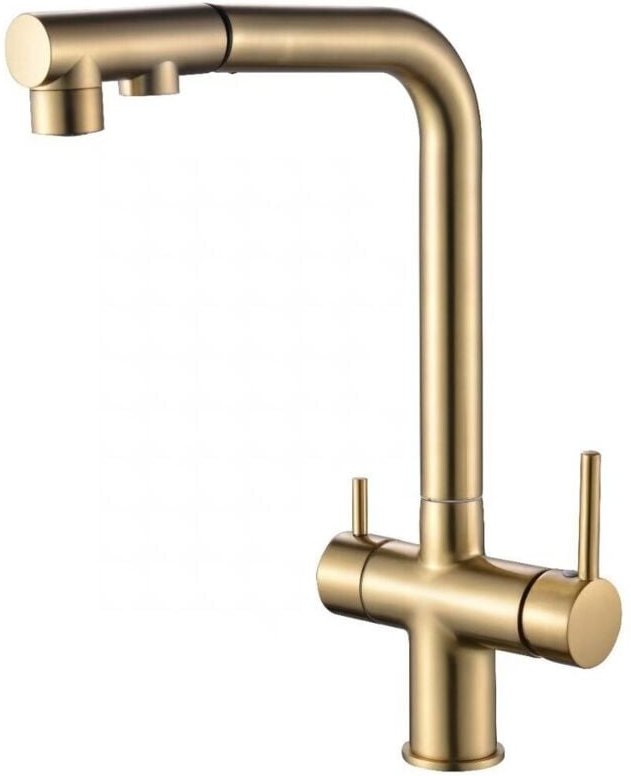 Filter-Küchenarmatur mit ausziehbarer Brause, 360 Grad drehbarer Wasserfilter (Gold)