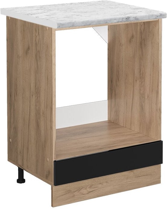 Herdumbauschrank R-Line, Schwarz Hochglanz, 60 cm ap Marmor Vicco