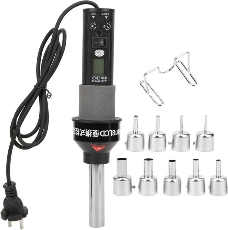 Heißluftpistole, Mini-Heißluftpistole, industrielle Digitalanzeige, tragbare, einstellbare Temperaturpistole mit 9 Düsen