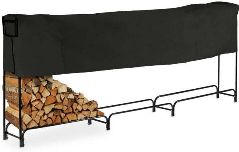 Large metal firewood rack with cover