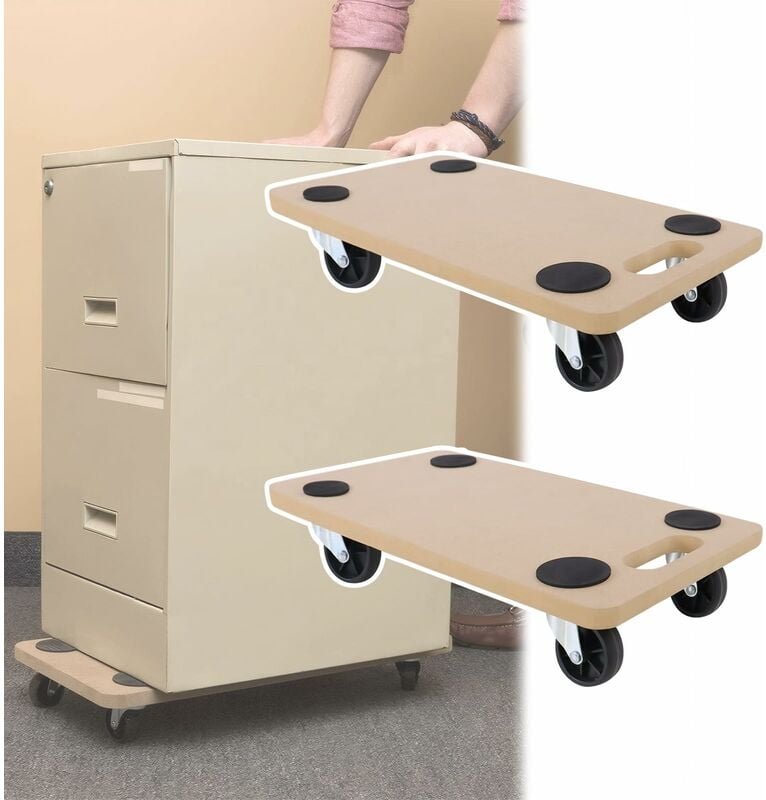 Rollbrett 2X Transportroller Brett 58 x 29 cm Möbeltransportrollen mit Anti-Rutsch Matte bis 200KG Möbelroller Transport...