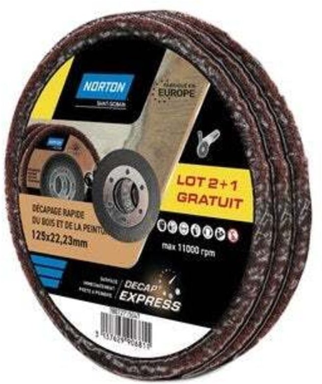 3er-Pack Express-Stripping-Scheiben für Holz/Lack, 125 x 22,23 mm Norton