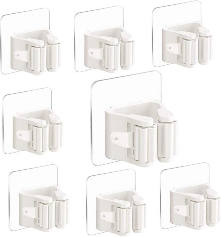 Ulisem Wandmontierter Mopphalter, Selbstklebender Mopphalter, Wandmontage, 8er-Pack, Ohne Bohren, Besenclip für Küche, B...