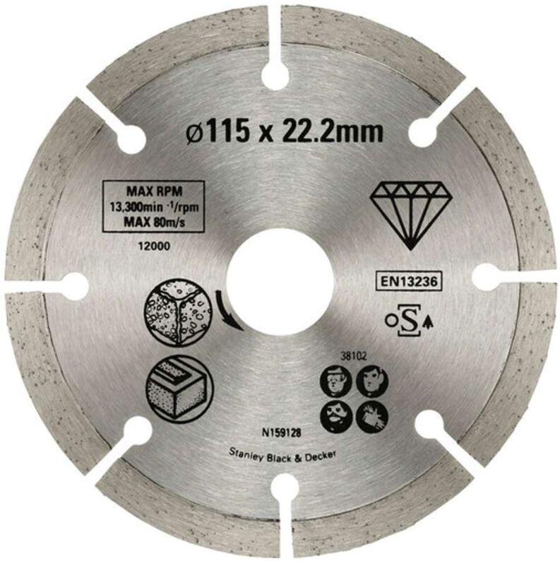 Diamantscheibe 115x22,2mm zement sta38102-xj - Stanley