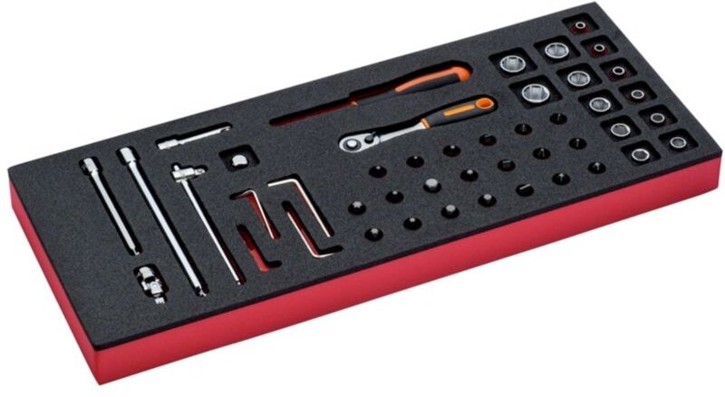 Bahco Fit&Go 1/3 Schaumstoffeinlage 1/4 Satz Steckschlüssel-Einsätze und birnenförmige Knarren - 45-tlg.