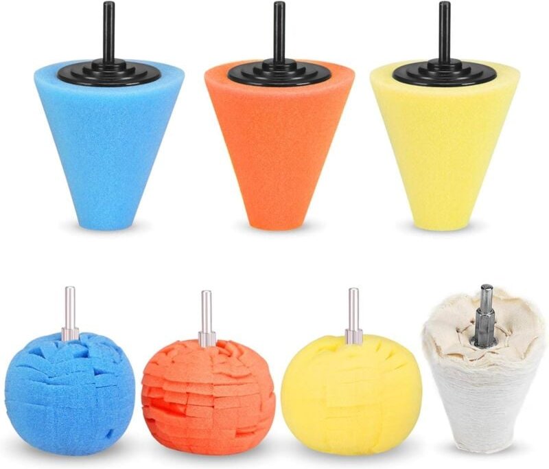 Polierkugel, 7 Stück, 1/4 Zoll, 6 mm Schaft, Schwammkegel, Metallschaum-Polierpad, Polierkugel für die Pflege von Autorä...