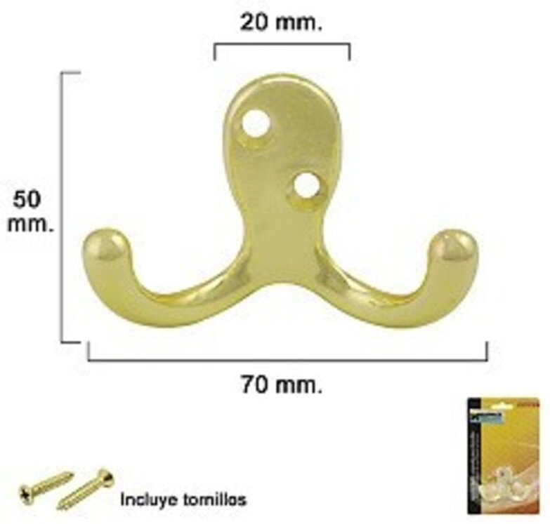 Doppelhaken aus Messing zum Anschrauben mit mitgelieferten Schrauben.